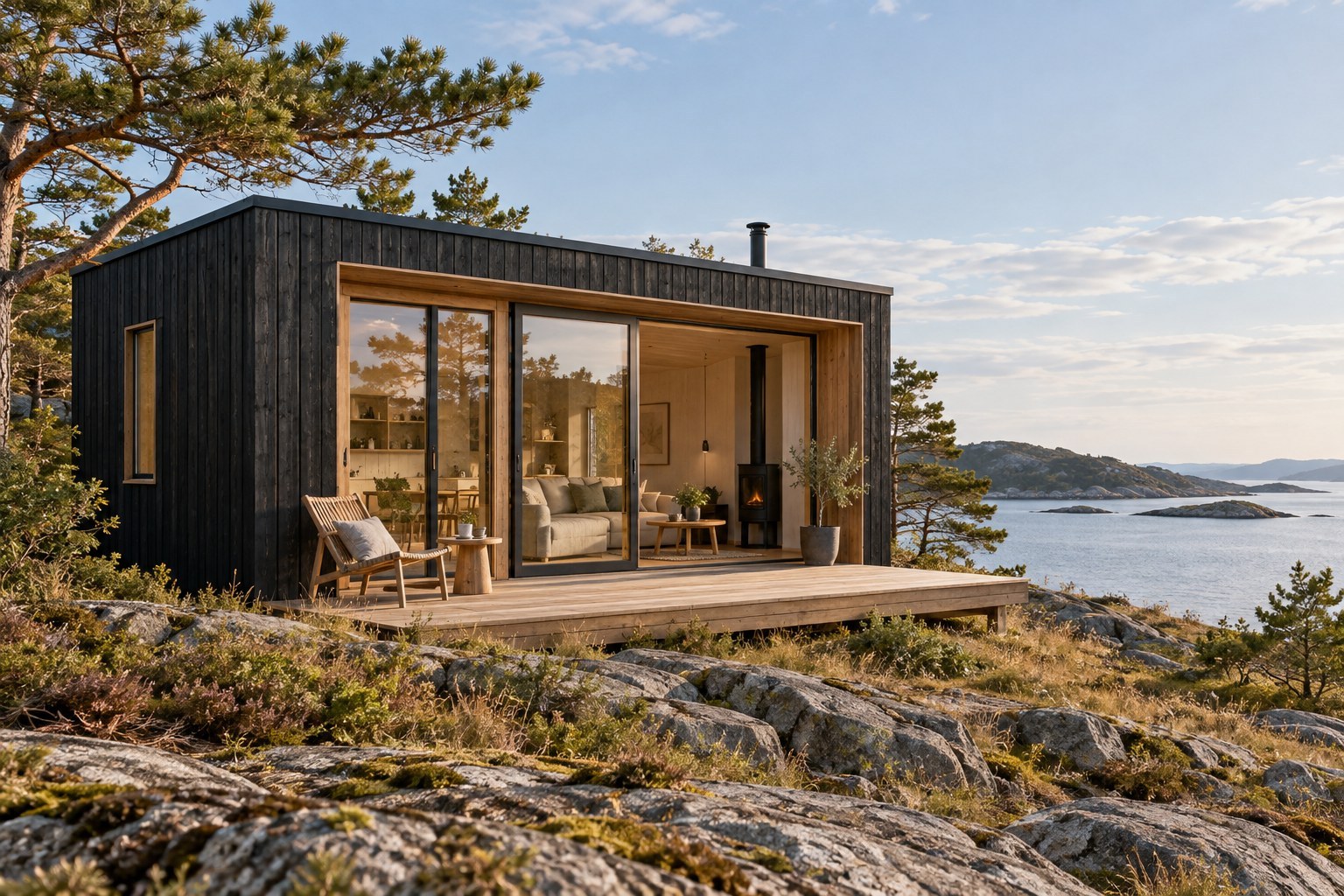 Illustrasjon av et moderne flyttbart minihus